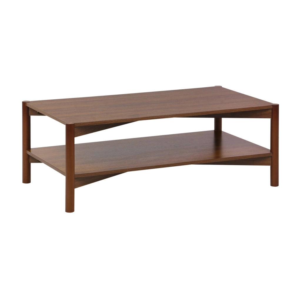 Tavolino rettangolare decorazione legno doppio ripiano, noce