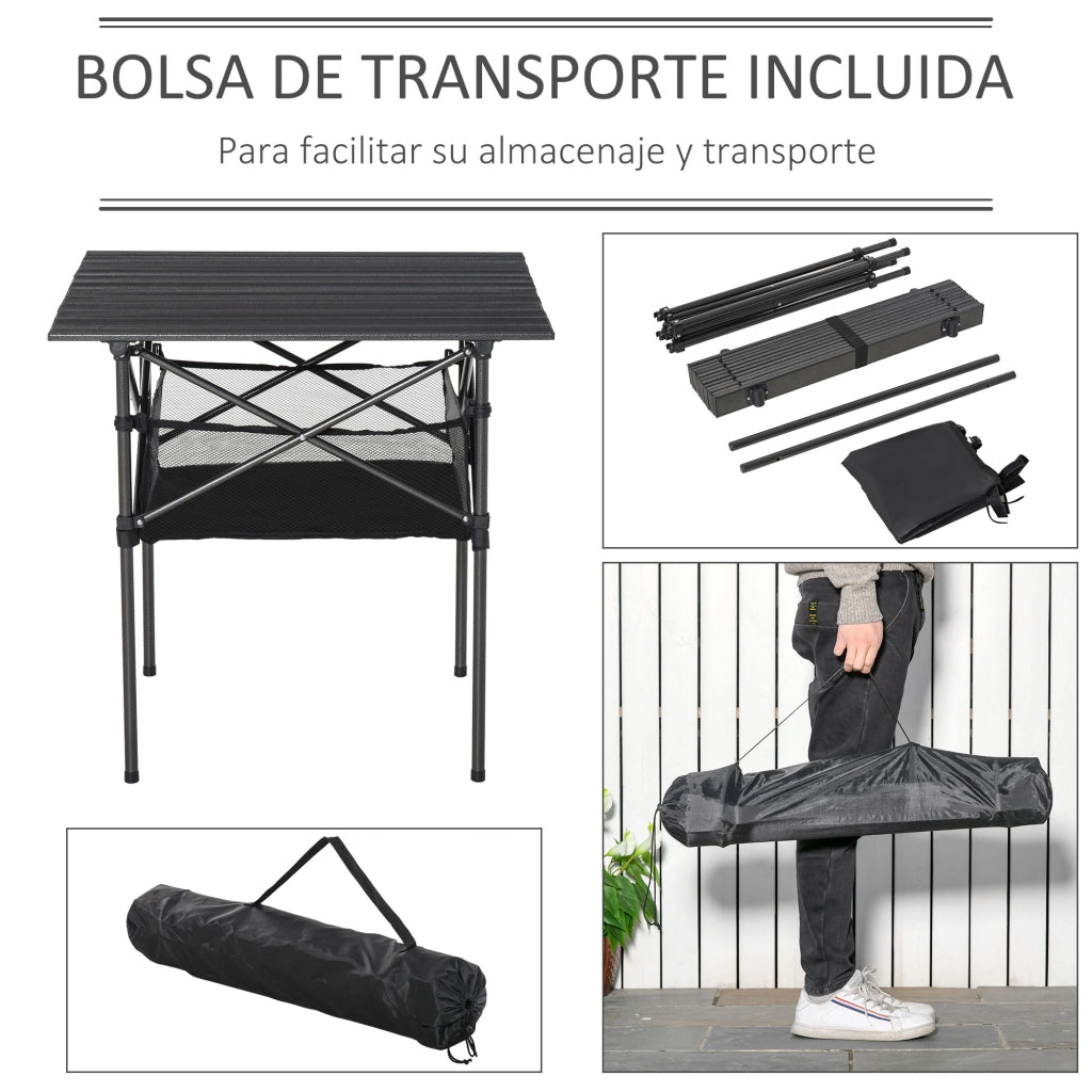 Tavolo Pieghevole da Giardino con Rete ¨C zephmum ¨C Nero 70x70x69 cm