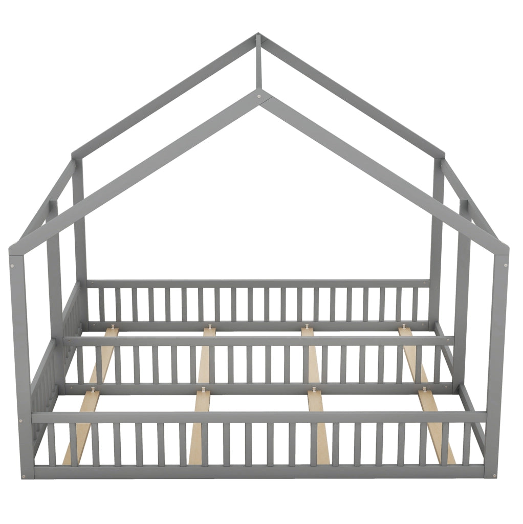 Letto per bambini 2 in 1 a casetta grigio 90 x 200 cm in pino e MDF