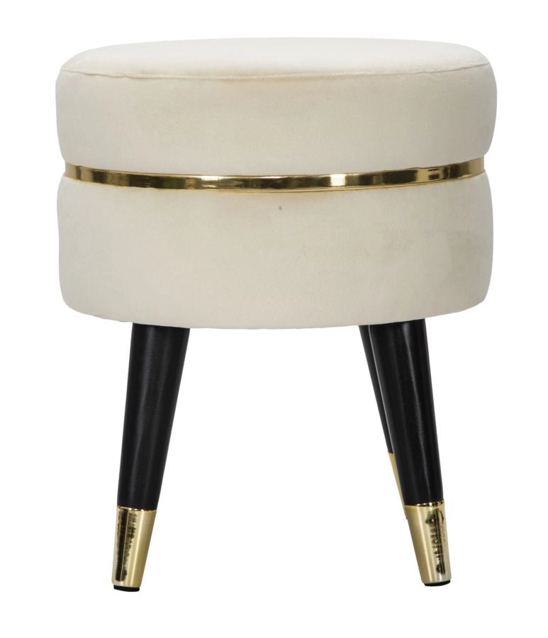 Sgabello Paris Ø35x40,5 cm in Legno Spugna Metallo e Poliestere Crema Nero e Oro
