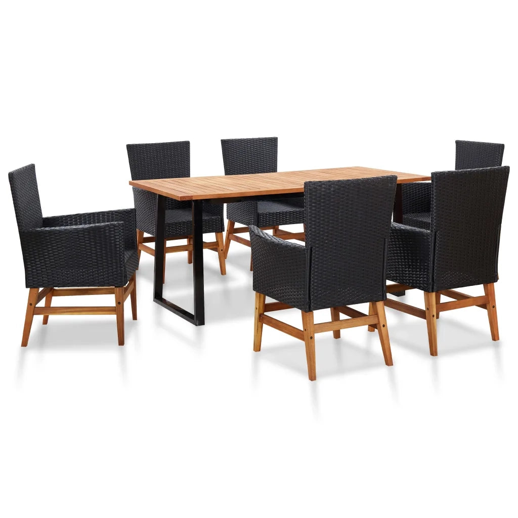 Set da Pranzo da Giardino 7 pz in Polyrattan e Acacia Nero cod mxl 55661