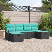Set di divani con cuscino 6 pcs Nero e Turchese polyrattan