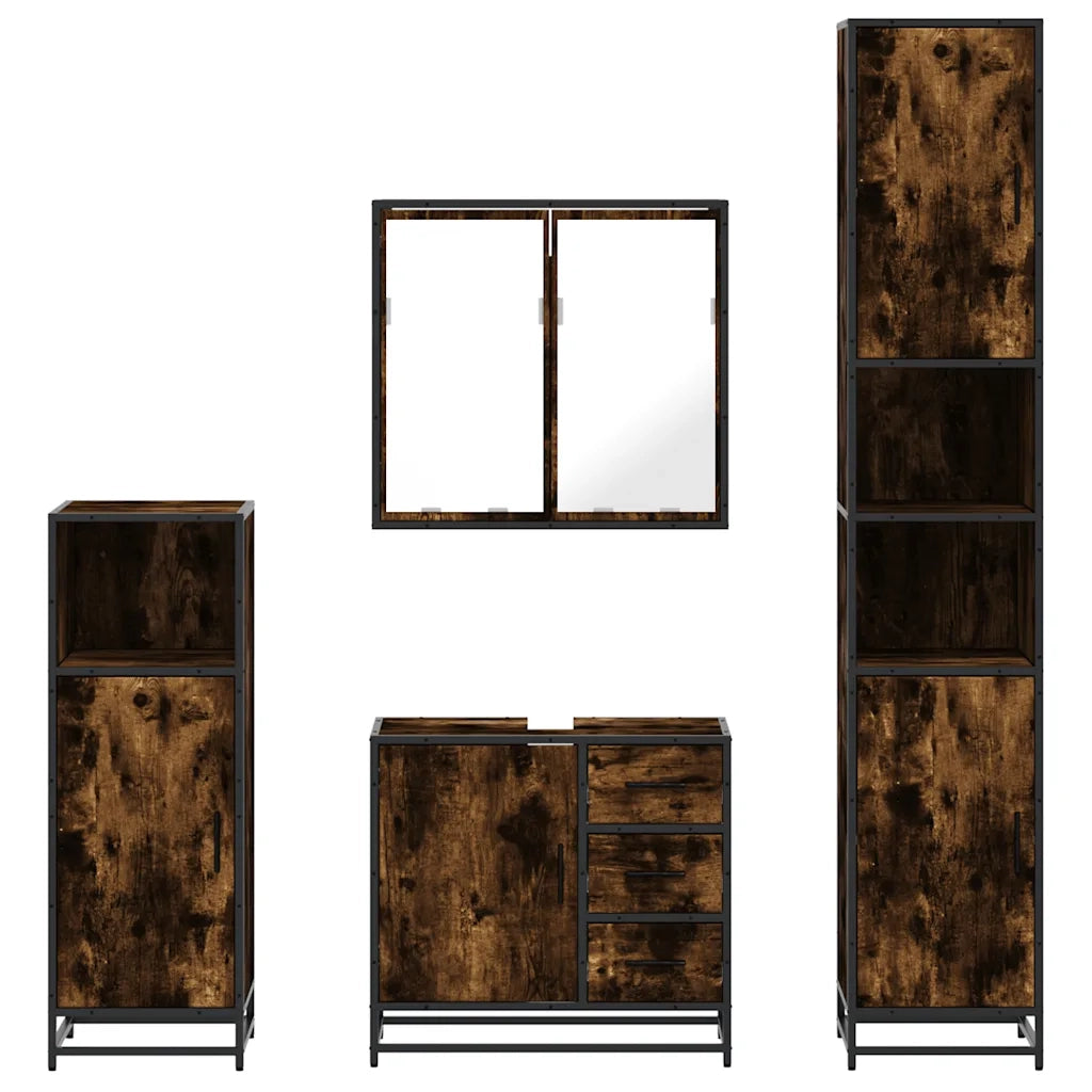Set Mobili da Bagno 4 pz Rovere Fumo in Legno Multistrato