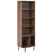 Libreria a 5 ripiani in MDF, impiallacciatura di carta, truciolato e ferro laminato, colore marrone scuro