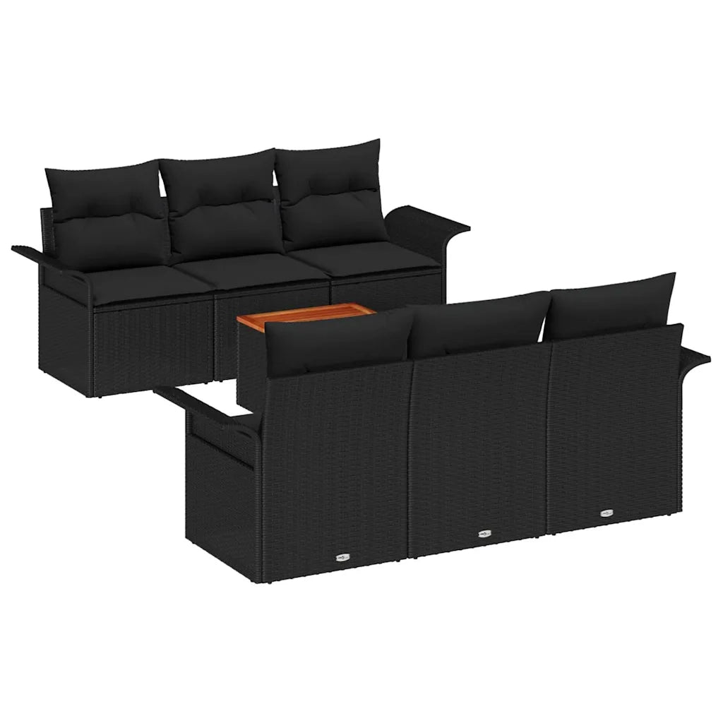 Set Divano da Giardino con cuscino 7 pcs Nero polyrattan 3347275