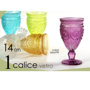 Trade Shop - Calice Vino Bicchiere Cocktail Acqua Drink Colori Assortiti 14cm In Vetro 628023 -