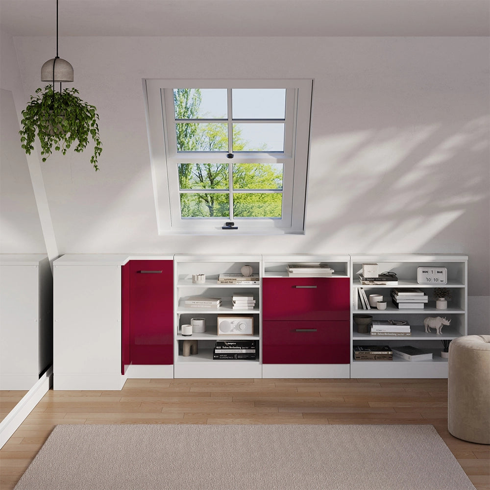 Mobile sottotetto Mobile angolare Rion Rosso lucido/Bianco 75.6 x 83.8 cm con 1 porta Vicco