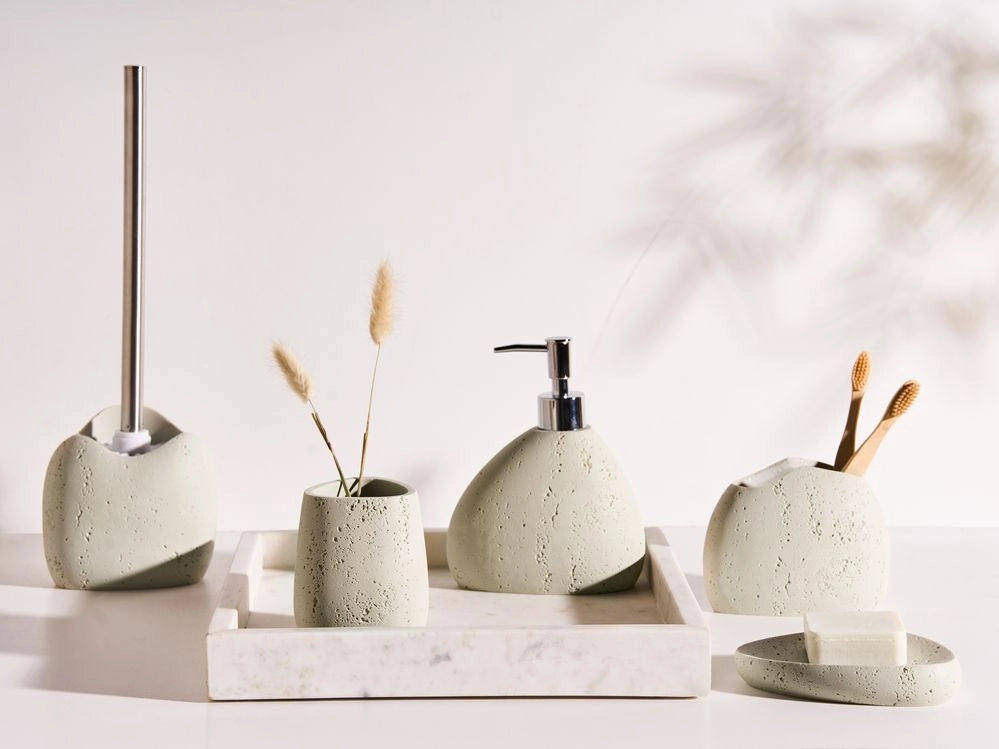 Set di accessori per il bagno Portasapone Dispenser di sapone Portaspazzolino Portaspazzolino beige chiaro