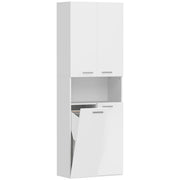 Mobile da Bagno 60x30x174 cm a 2 Ante con Cesto Portabiancheria a Ribalta e Ripiano Aperto in Legno Bianco
