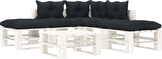 Set da relax per 6 persone con cuscini in pelle antracite e tavolo in legno pallet