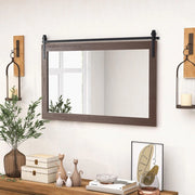 Specchio da Parete 100 x 66 cm, Specchio Rettangolare con Cornice in Legno Massiccio e Staffa in Metallo, Decorazione da Parete per Soggiorno Ingresso Bagno, Marrone (Noce)