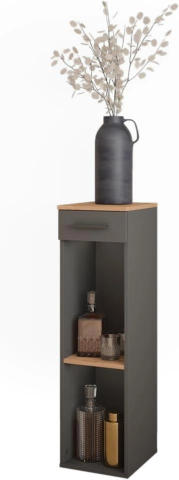 Portabottiglie Repose, Quercia dorata/antracite, 30 x 106 cm, adatto per la conservazione di bottiglie di vino e libri