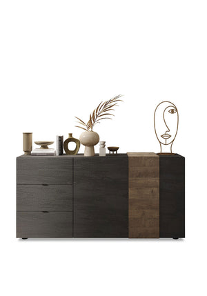 Madia Design Moderno 2 Ante 3 Cassetti Venus 181x44x84 cm Titanio E Noce Mercure