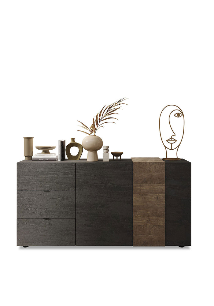 Madia Design Moderno 2 Ante 3 Cassetti Venus 181x44x84 cm Titanio E Noce Mercure