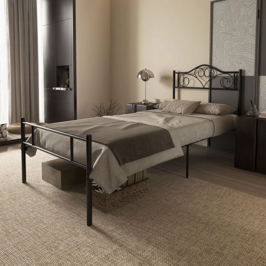 Letto in metallo con rete a doghe ¨C zephmum ¨C nero 90x200 cm