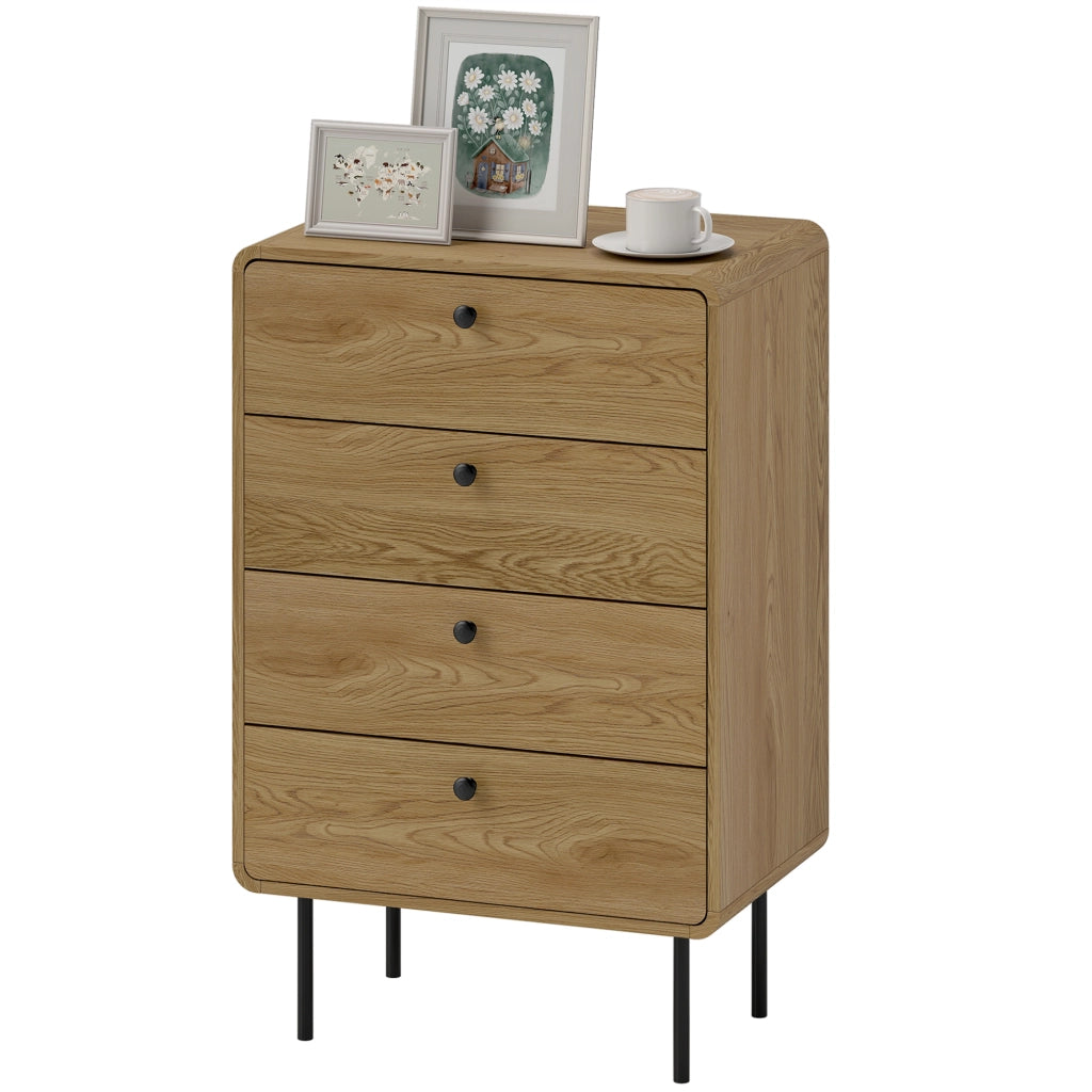 Cassettiera 4 cassetti stretta con piedi in acciaio ¨C Xylo ¨C Rovere 60x39x91.5cm