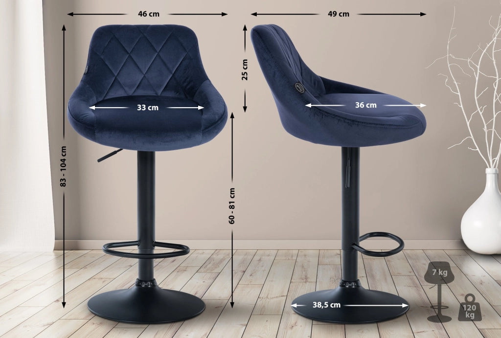 Sgabello da bar Lazio Velvet blu,nero