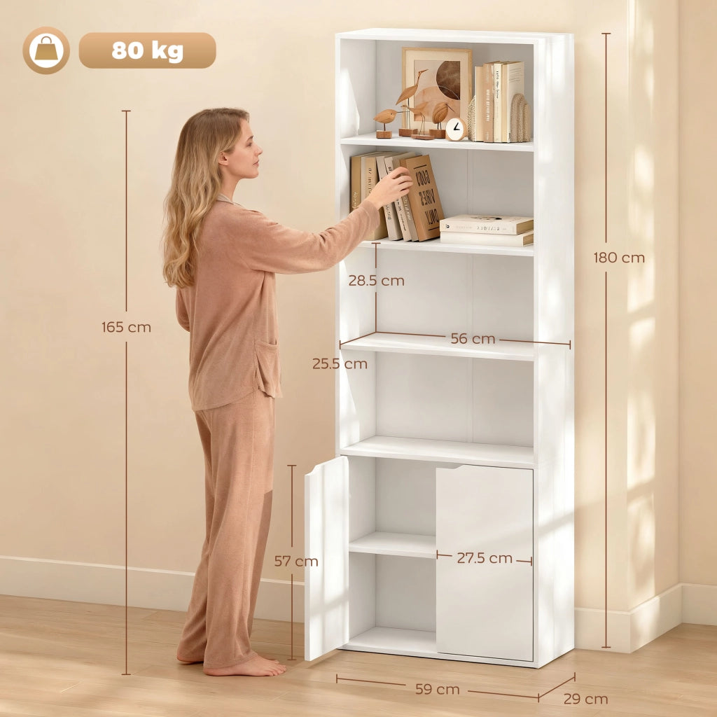 Libreria 4 Ripiani con Ante ¨C zephmum ¨C 59x29x180 Bianco Legno