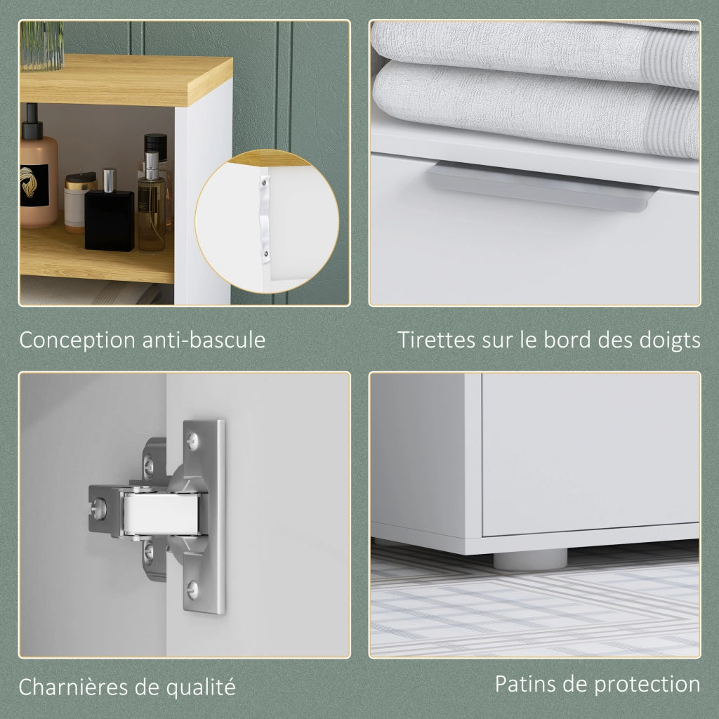 Armadietto Bagno con 2 Ante e 2 Ripiani Aperti ¨C zephmum ¨C Bianco 60x30x102 cm