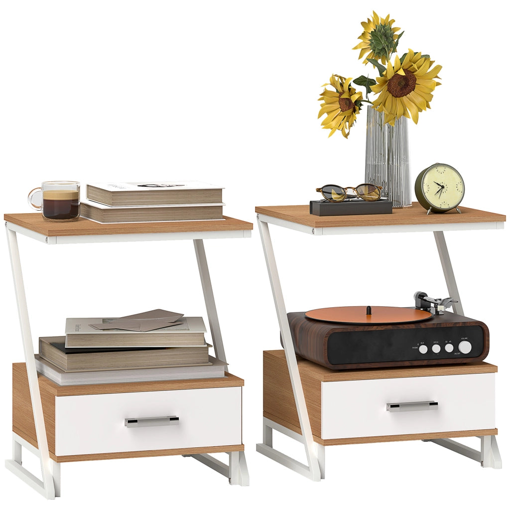 Tavolino da salotto con cassetto e ripiano ¨C zephmum ¨C naturale 40x35x50 cm