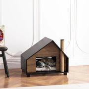 Recinzione per cani in legno, casa per gatti all'aperto, condotto per gatti da interni, ricovero per ferali in inverno, casa per animali domestici, nascondiglio per conigli, stile cottage moderno, nero