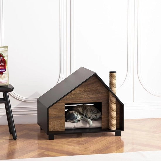 Recinzione per cani in legno, casa per gatti all'aperto, condotto per gatti da interni, ricovero per ferali in inverno, casa per animali domestici, nascondiglio per conigli, stile cottage moderno, nero