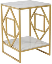 Biblioteca a 2 Livelli - Tavolo in Pietra Naturale - Struttura in Metallo - Stile e Spazievitore - Comodino - Bianco/oro
