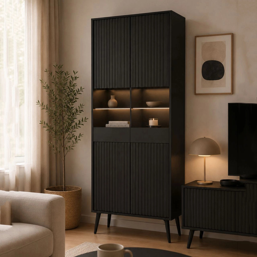 Mobile Espositore Lenega, Vetrina 6 Ripiani, 91x40x193h cm Nero