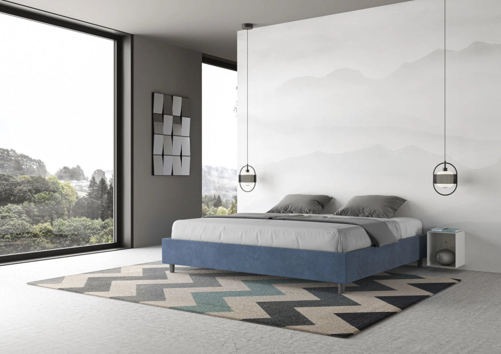 BS COM Letto contenitore imbottito 180x190 microfibra blu