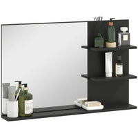 Specchio Bagno da Parete 75x10x48 cm con Mensole in Legno e Vetro Nero