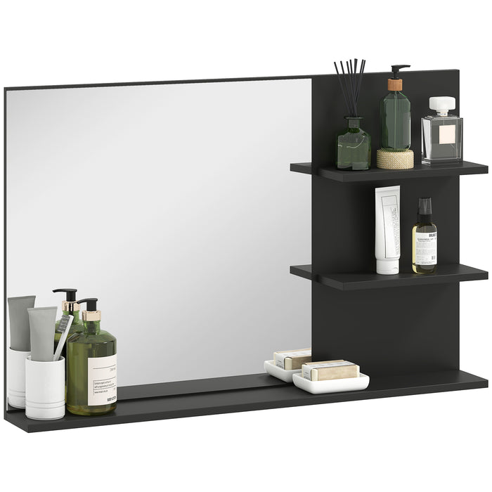Specchio Bagno da Parete 75x10x48 cm con Mensole in Legno e Vetro Nero