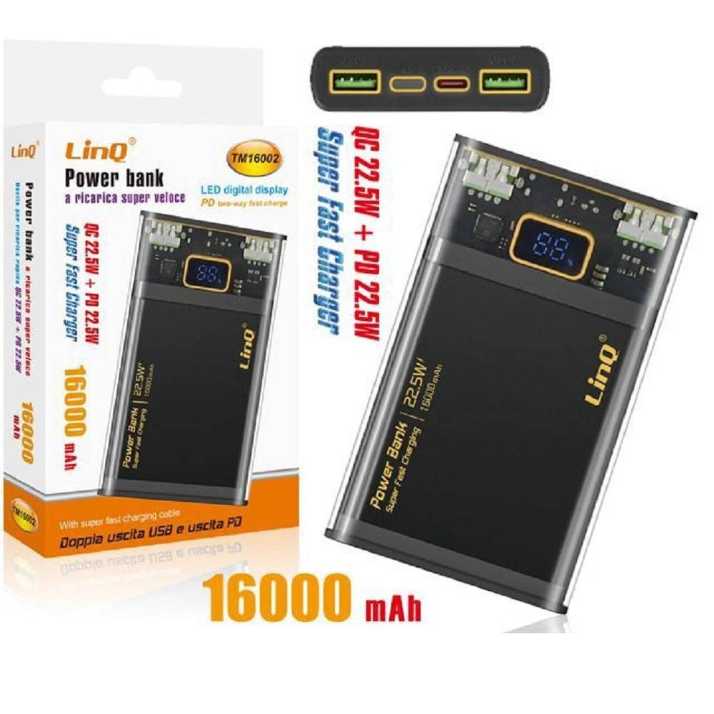 Trade Shop - Power Bank 16000mah Qc 22.5w + Pd 22.5w Super Fast Charge Caricabatterie Tm16002 -