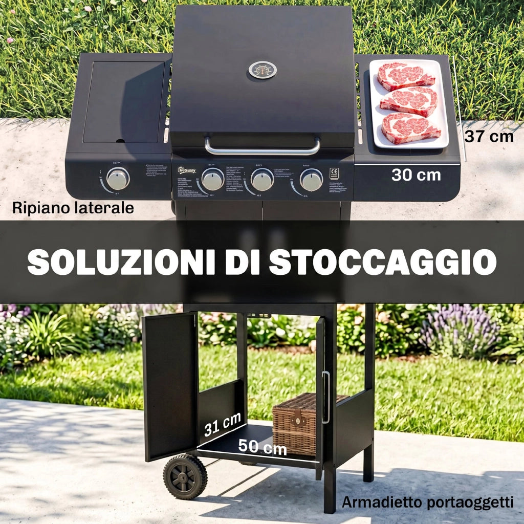 Barbecue a Gas 4 Bruciatori ¨C zephmum ¨C Grigio Antracite con Coperchio 110x50x100cm