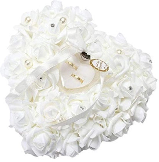 Accessori di nozze - Cassetto per anelli a forma di cuore - Cuscino per anelli - Accessori di nozze - Decorazioni con strass - Rosa - Elegantemente progettato e duraturo - Per due anelli - Cuscino per anelli di nozze
