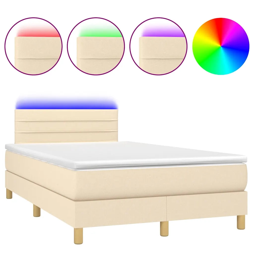 Letto a Molle con Materasso e LED Crema 120x190 cm in Tessuto