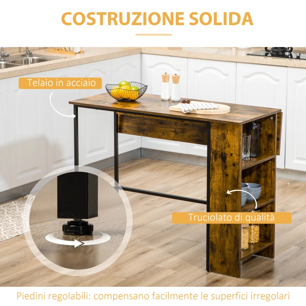 EasyComfort Bancone Bar Pieghevole Stile Industriale con Scaffale a 3 Ripiani, 120x76x91.4cm