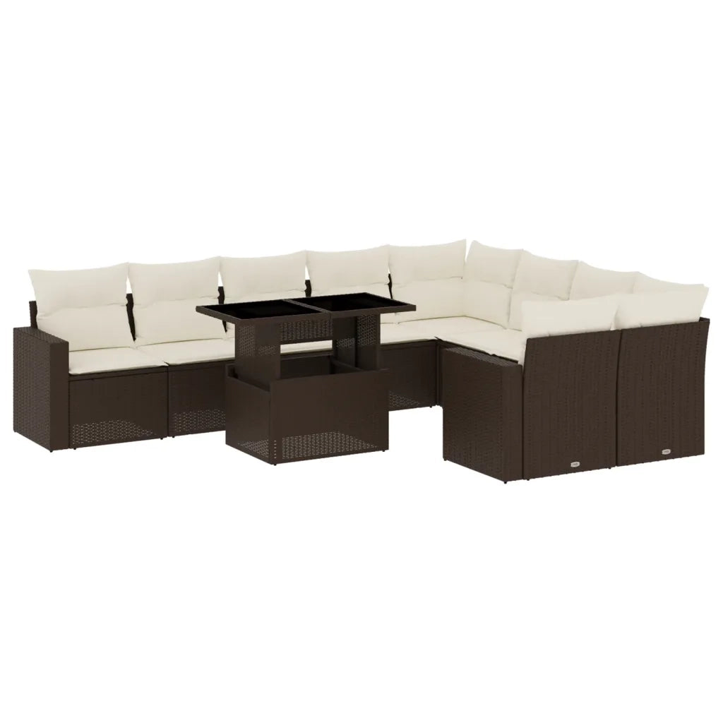 Set Divani da Giardino 10pz con Cuscini in Polyrattan Marrone 3267503