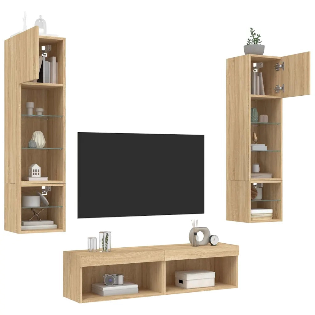 Mobili TV a Muro con LED 6pz Rovere Sonoma Legno Multistrato 3216624