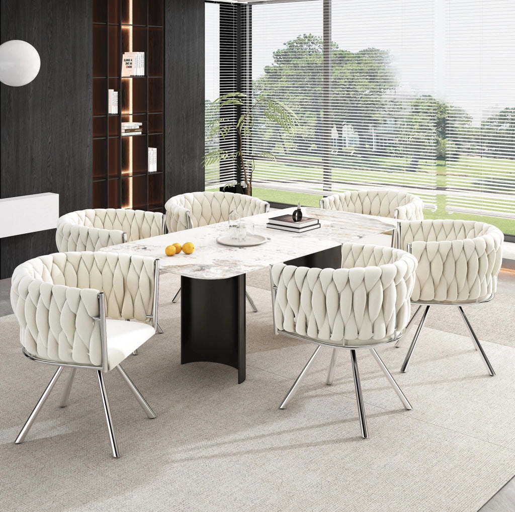 Set di 6 sedie da pranzo girevoli con schienale ergonomico in velluto beige