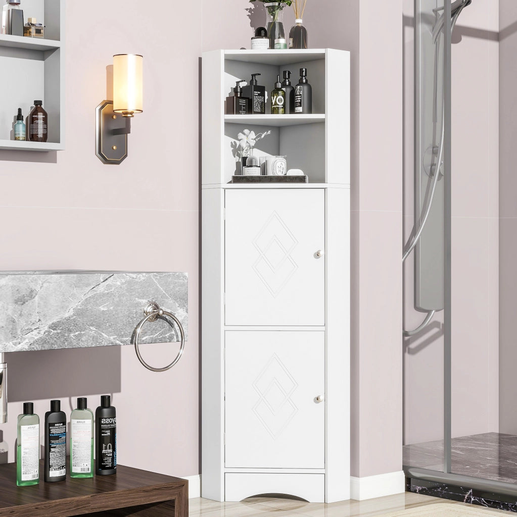 Mobile angolare da bagno bianco con ripiani, 36,5 x 36,5 x 155 cm