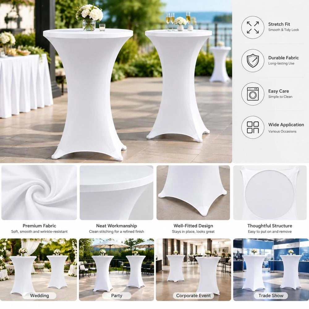 2 X Table Cover For Standing Table, Stretch Cover 70 Cm, White