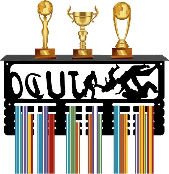 Medaglia vittoria display - Trofeo sportivo per parete con 24 ganci per la montaggio - 70+ medaglie rack con piastra per nastri - 30 vincitori di medaglie di corsa - Display di appoggio per medaglie metalliche per decorazione