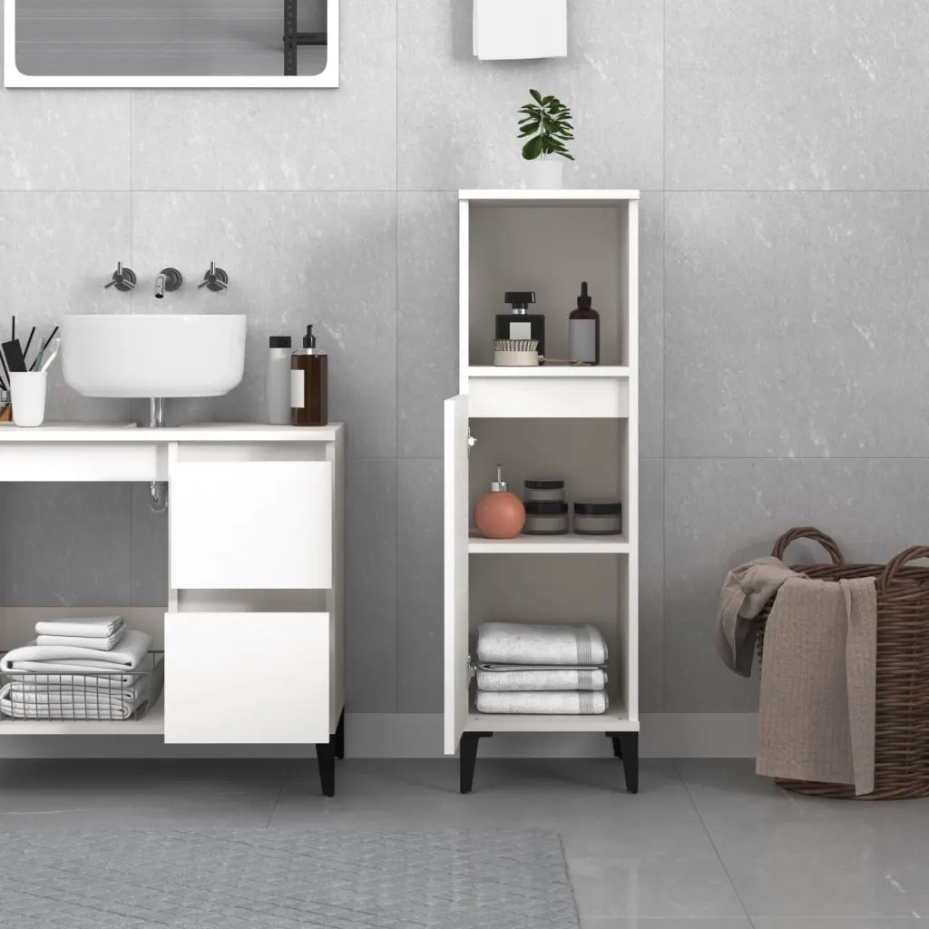 Armadietto da Bagno | Armadio da bagno Bianco 30x30x100 cm in Legno Multistrato