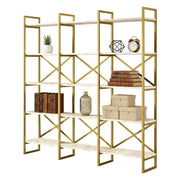 Libreria Gauro, Scaffale da ufficio, Mobile portalibri, Biblioteca, 170x30h175 cm, Bianco e Oro