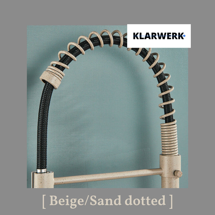 BERND | Rubinetto girevole beige da cucina in acciaio inossidabile |Miscelatore professionale girevole a 360 gradi con doccia | Alta pressione 2 porte