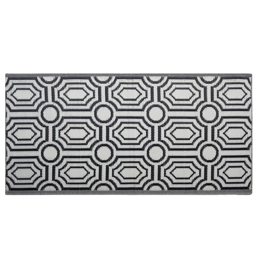 Tappeto per esterno Mat Nero Sintetico 90 x 180 cm Reversibile Motivo Geometrico Eco Friendly Moderno