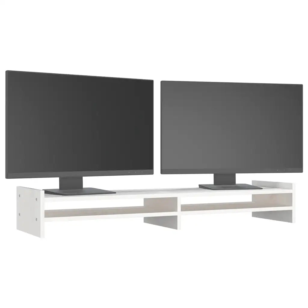 Supporto per Monitor Bianco 100x27x15 cm Legno Massello di Pino 814025