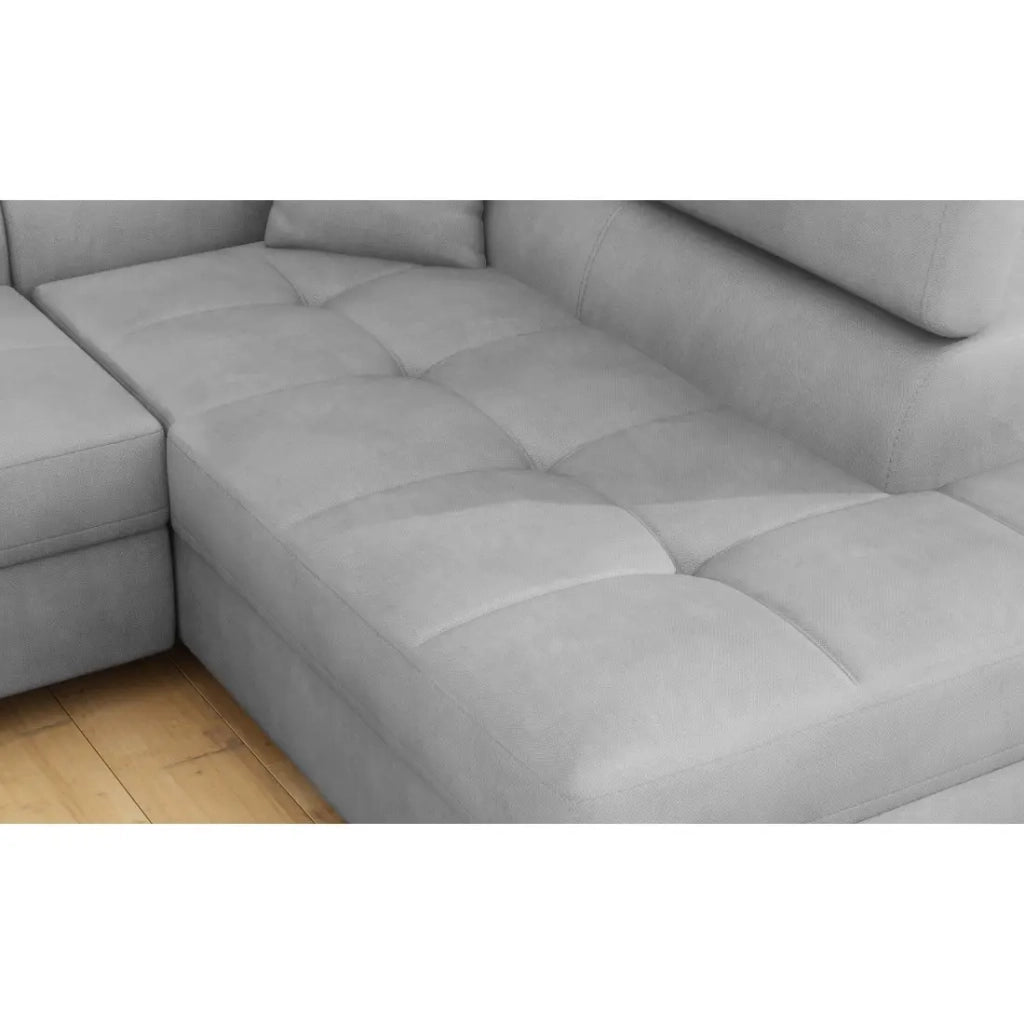Divano angolare convertibile MENTON grigio velluto – Angolo destro con contenitore