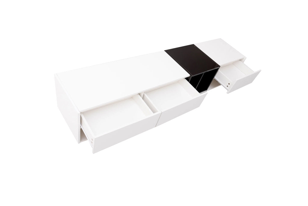 Mobile TV con 3 Cassetti e 2 Vani Aperti; Finitura Lucida; Stile Moderno; 190??40??42 cm; in Pannello Truciolare; Bianco