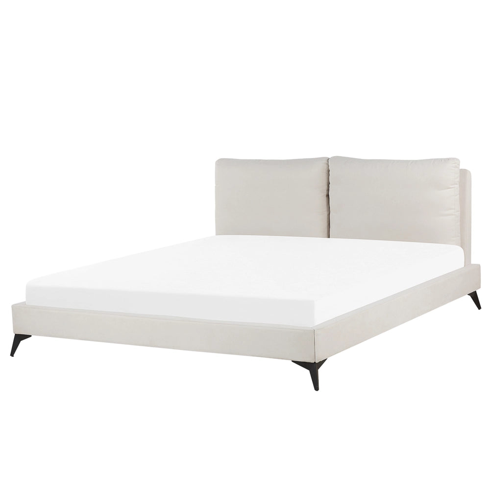 Letto imbottito moderno in ciniglia beige 180 x 200 cm con rete a doghe
